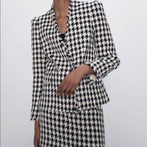 Zara Houndstooth Suit Mini Skirt Set